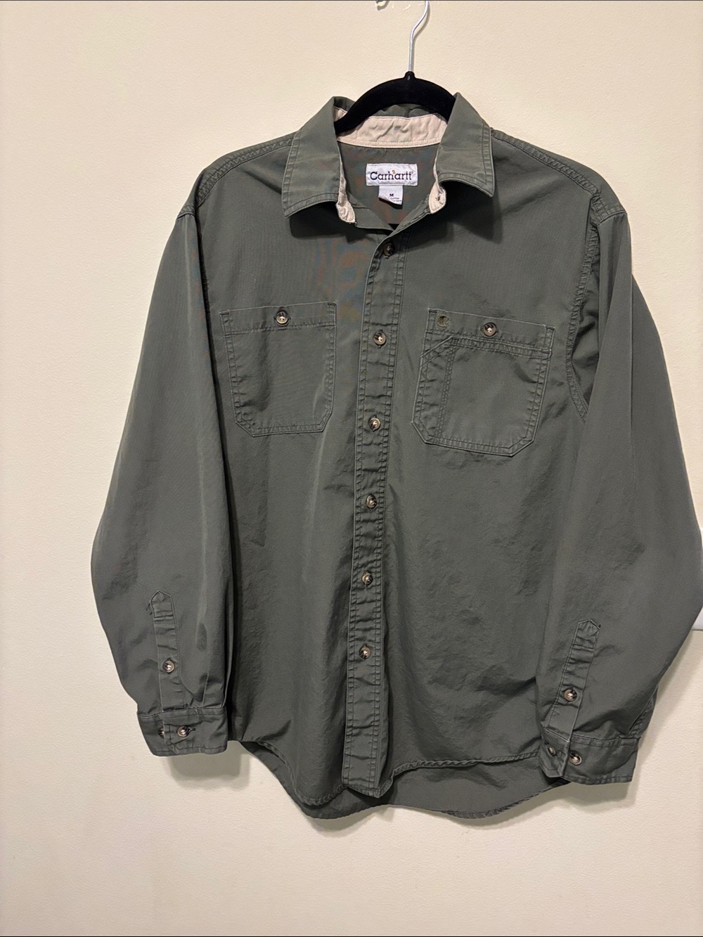 Mens Carhartt Olive Utility Button-Up Shirt size Medium
